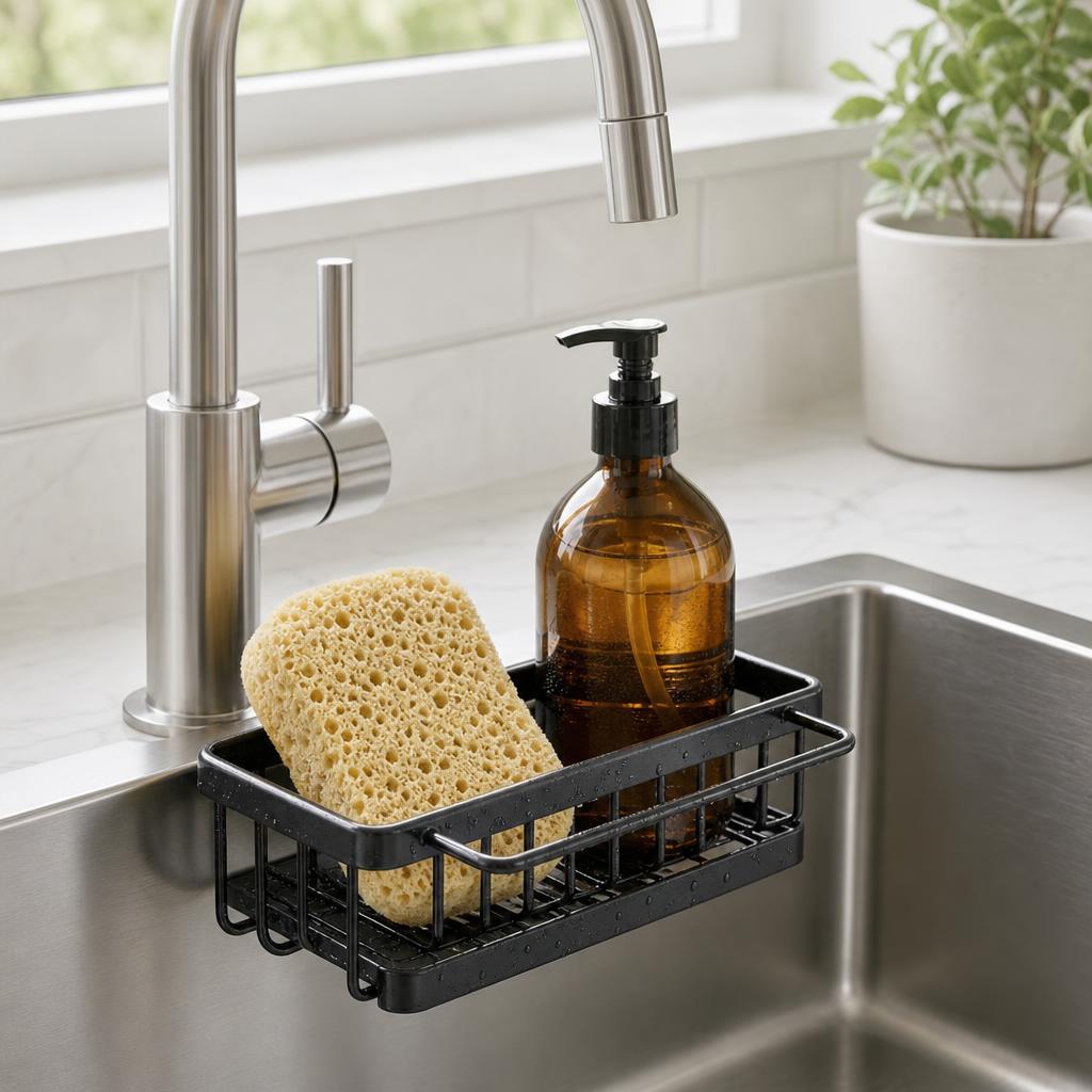 Aluminum kitchen sink organizer basket with fast drain