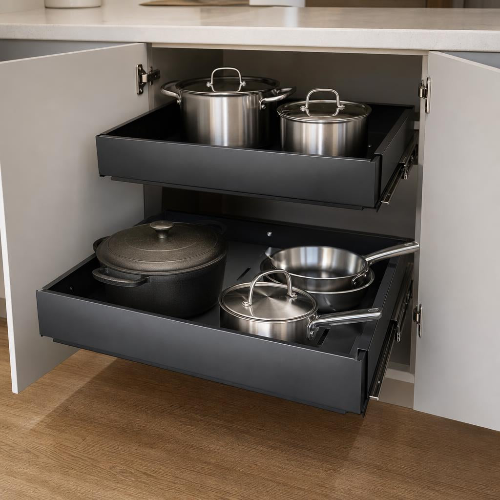 Extendable pull-out cabinet storage rack, set of 2