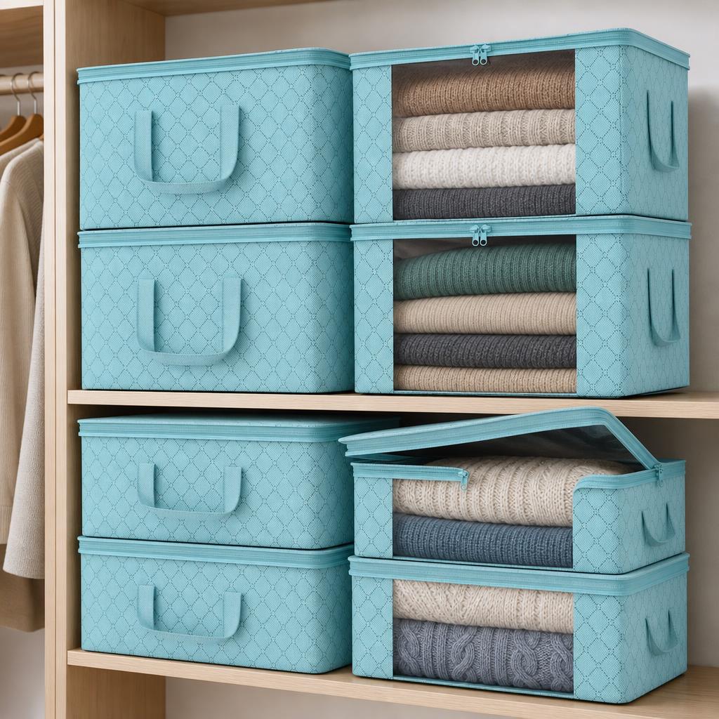 Foldable storage bags with clear window, set of 8
