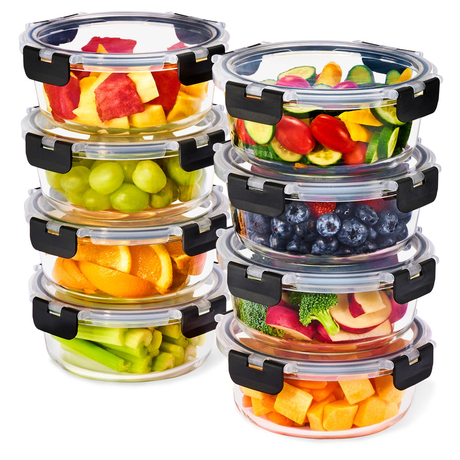 Round Glass Food Containers, Set of 8