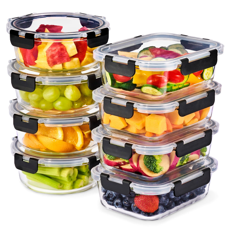 Glass Meal Prep Containers, Mixed Shapes, Set of 8