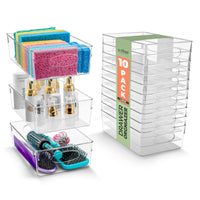 Clear Plastic Container Bins with Handles, Set of 10