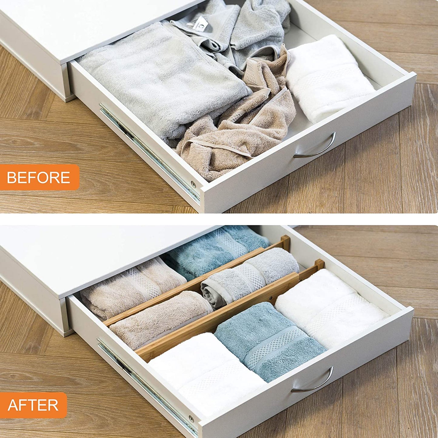 Adjustable Bamboo Closet Drawer Dividers – Expandable Organizer Set