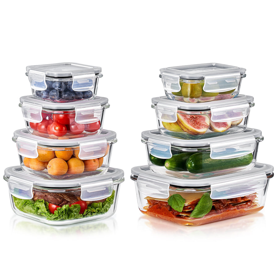 Glass Food Storage Containers with Lids, 16-Piece Set