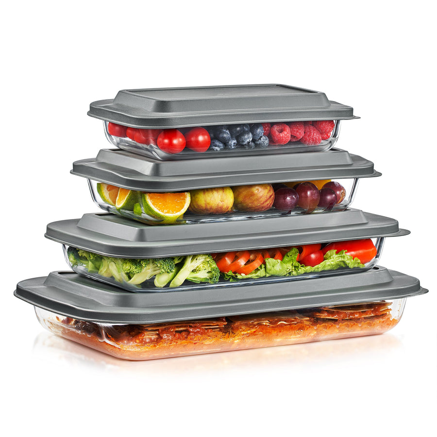 Deep Glass Baking Dish Set with Lids, 8-Piece