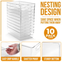 Clear Plastic Container Bins with Handles, Set of 10