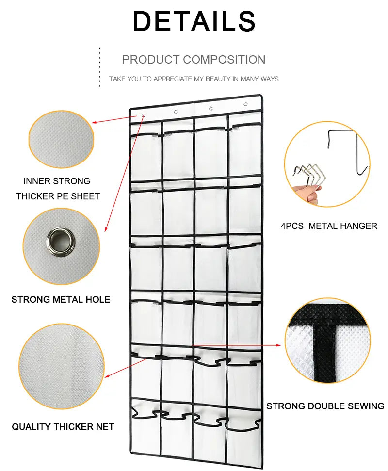 Breathable Over-the-Door Closet Shoe Organizer – 24 Pocket
