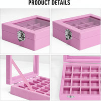 Velvet Jewelry Box with Glass Lid and Compartments
