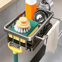 Faucet-Mounted Kitchen Sink Caddy with Hooks