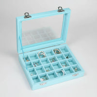 Velvet Jewelry Box with Glass Lid and Compartments