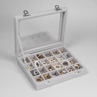 Velvet Jewelry Box with Glass Lid and Compartments