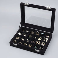 Velvet Jewelry Box with Glass Lid and Compartments