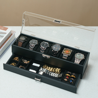 6-Slot Watch Box with Pull-Out Jewelry Drawer