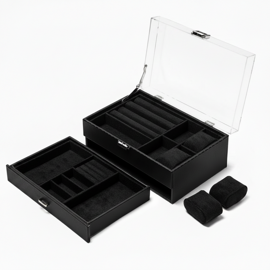 6-Slot Watch Box with Pull-Out Jewelry Drawer