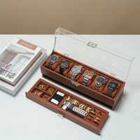 6-Slot Watch Box with Pull-Out Jewelry Drawer
