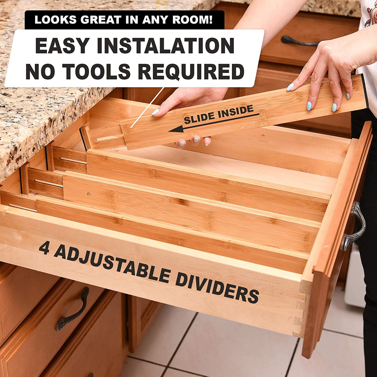 Adjustable Bamboo Closet Drawer Dividers – Expandable Organizer Set