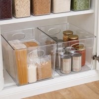 Large clear storage bins for cabinets and shelves