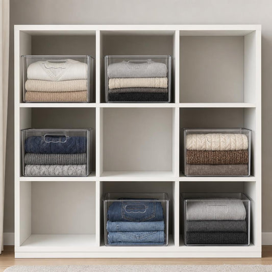 Clear cube storage bins with handles