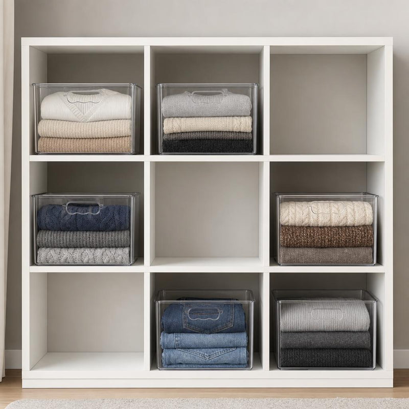 Clear cube storage bins with handles