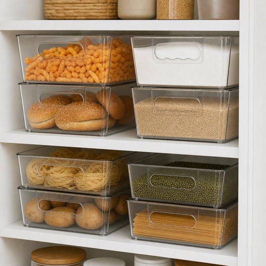 Large clear storage bins with handles