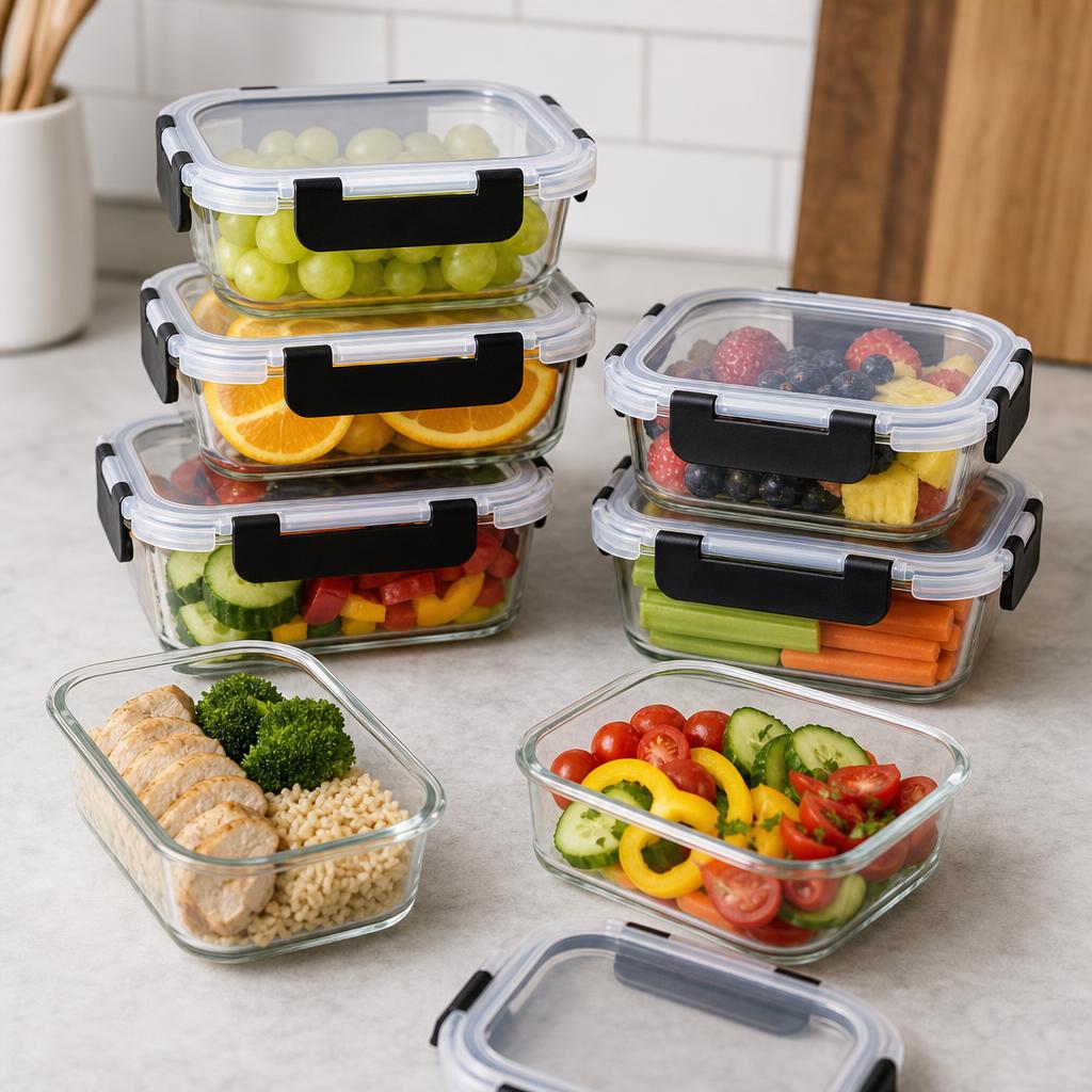 Glass Meal Prep Containers, Mixed Shapes, Set of 8