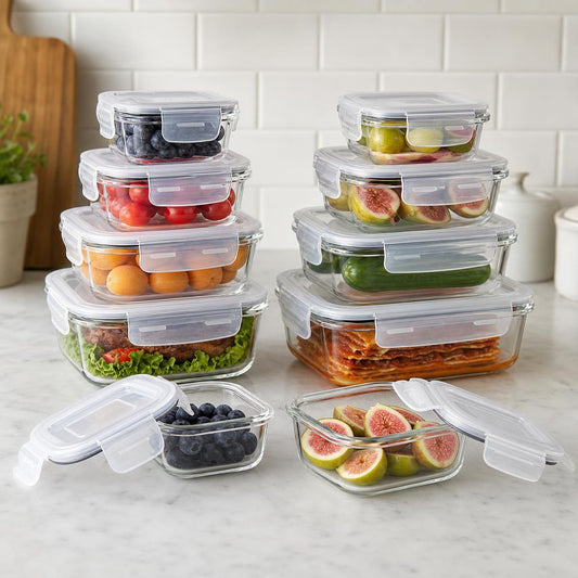 Glass food storage containers with lids, 16-piece set