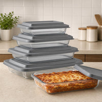 Deep glass baking dish set with lids, 8-piece