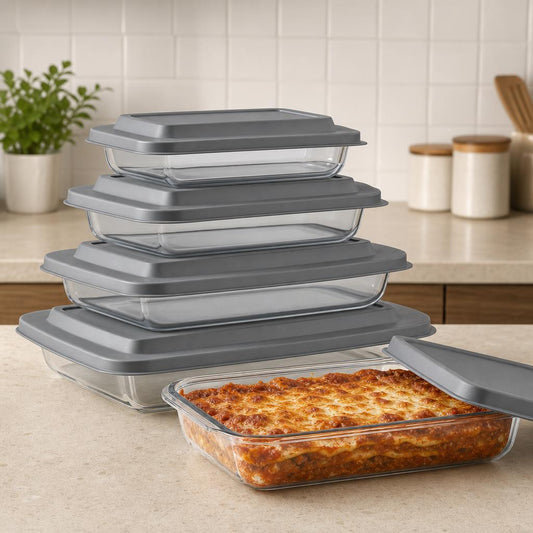 Deep glass baking dish set with lids, 8-piece